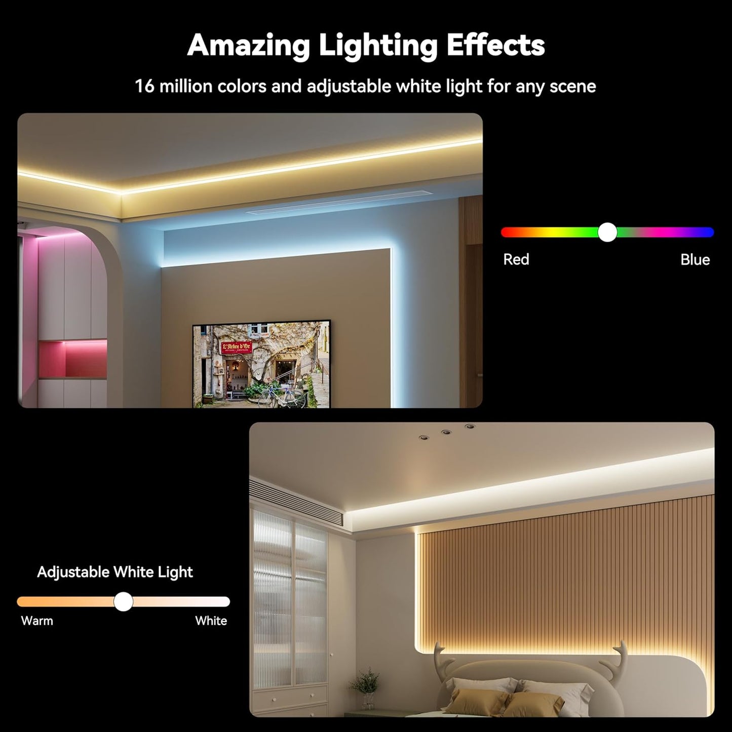 MIWISE RGB COB LED Strip Light 32.8ft/10m,Color Changing Dimmable Super Bright Strip Light 24V,Work with Alexa/Google Assistant/Tuya Multicolor Flexible Tape Light,for TV,Bedroom,Party DIY Decoration