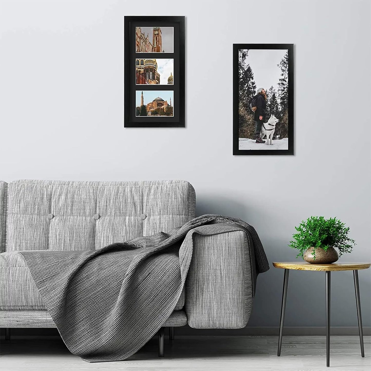 Golden State Art, Set of 3, 9x18 Black Wood Frame - Black Mat for Three 5x7 Pictures - Sawtooth Hangers- Swivel Tabs - Wall Mounting - Landscape/Portrait - Real Glass - Collage Frame