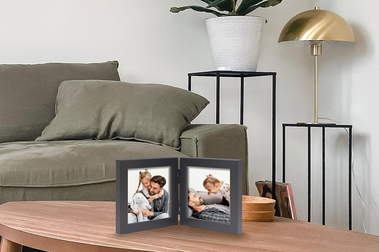 Double 4x4 Square Combo, Black Wood Picture Frame, 3.5x3.5 Opening Foldable Photo Frame on Table-top or Wall