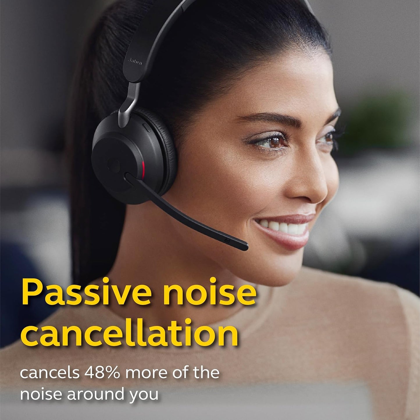Jabra Evolve2 65 MS Wireless Headset with Link380a, Mono, Black – Wireless Bluetooth Headset for Calls and Music, 37 Hours of Battery Life, Passive Noise Cancelling Headphones