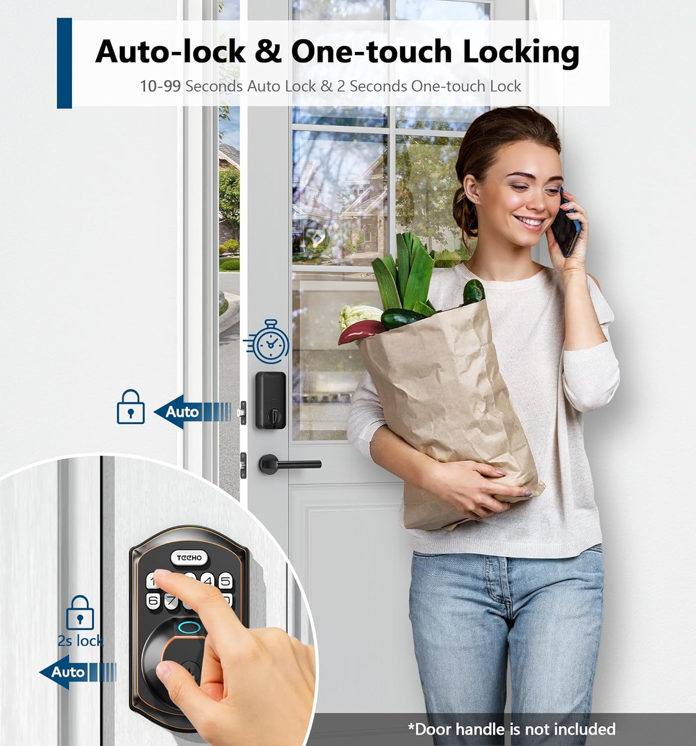 TEEHO TE002 Fingerprint Door Lock - Keyless Entry Door Lock - Electronic Keypad Deadbolt - Smart Locks for Front Door - Auto Lock - Easy Installation - Oil-Rubbed Bronze