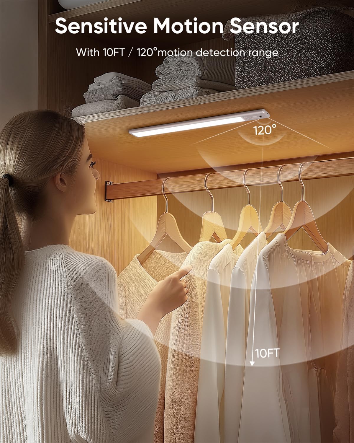 Under Cabinet Lighting Wireless, 2200mAh Rechargeable Battery Operated Motion Sensor Light Indoor, 3 Color Temps Under Counter Light, Dimmable Wireless Closet Lights w/Remote for Kitchen,Pantry,6 Pack