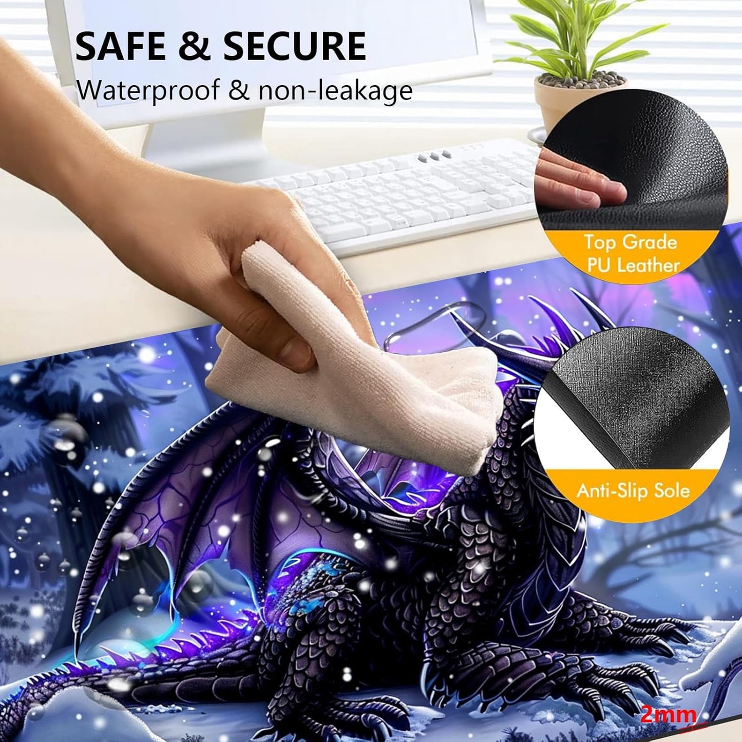 Heated Mouse Pad with 3 Levels Heated & 3 Hours Auto Shut-Off Mouse Pad for Warming Hands in Office Home, 31.5" x 13"Large Safe Desk Mat Hand Warmer，Purple Flying Dragon