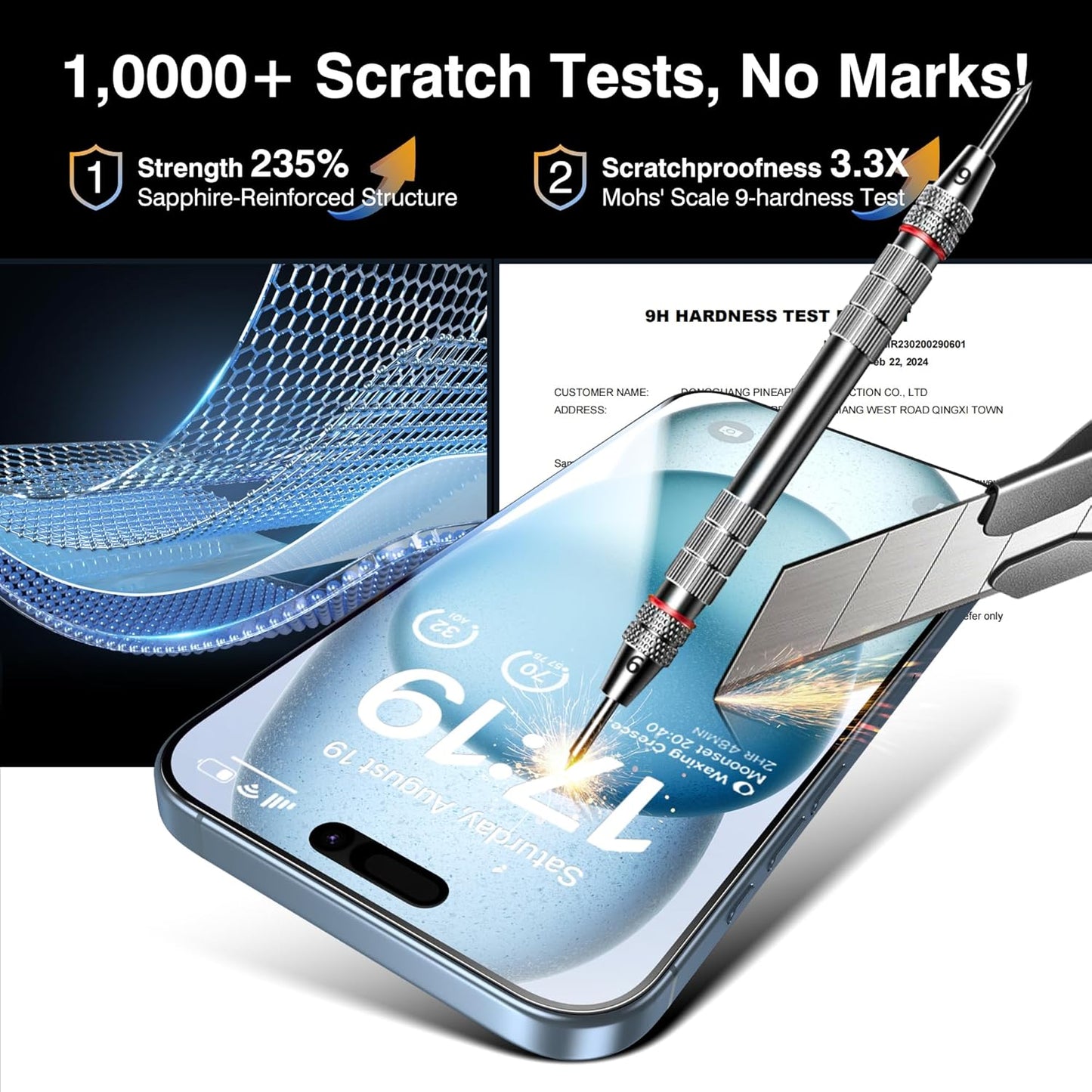 EZ-GLAZ- 4 Pack for iPhone 15 Plus Screen Protector [6.7"] With 2 Pack Camera Lens Protector, 9H+ Hardness 12FT Military Grade Shatterproof Scratch Resistant Durable Tempered Glass Film with Flawless Fit Kit, HD Clear