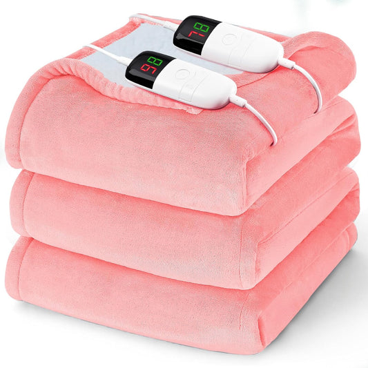Heated Electric Blanket King Size - 90" x 100" Heating Blanket with Dual Control, 10 Heating Levels & 8 Hours Auto Off, Soft Warm Flannel Blanket, Christmas Birthday Gifts for Senior Grandma