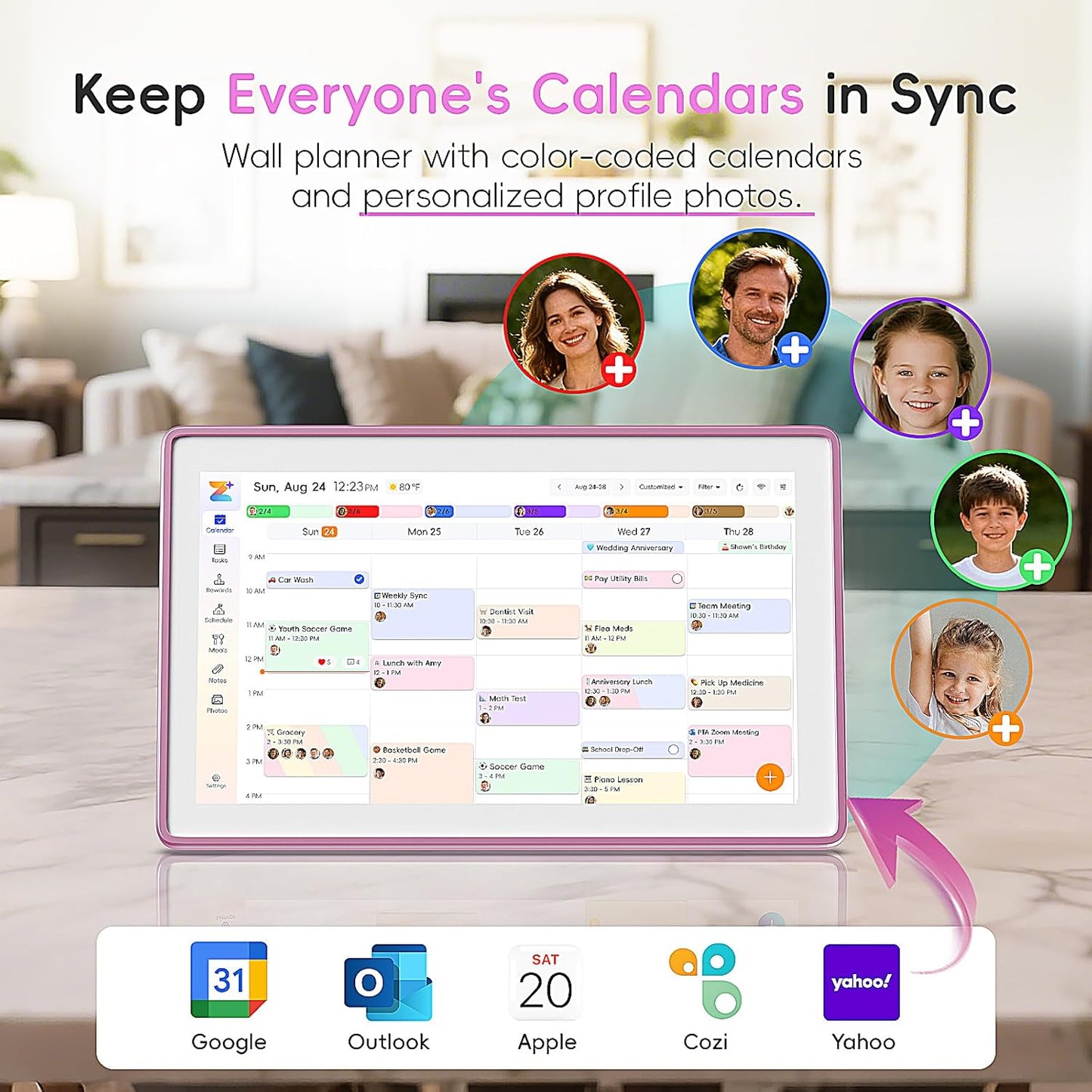 Westsee 15.6" Digital Wall Calendar Frame – Interactive Touchscreen Eletronic Calendars, Smart Family Planner for Schedule, Photo Display, Meals, Chore Chart & Tasks, Wall & Desk Mountable (Pink)