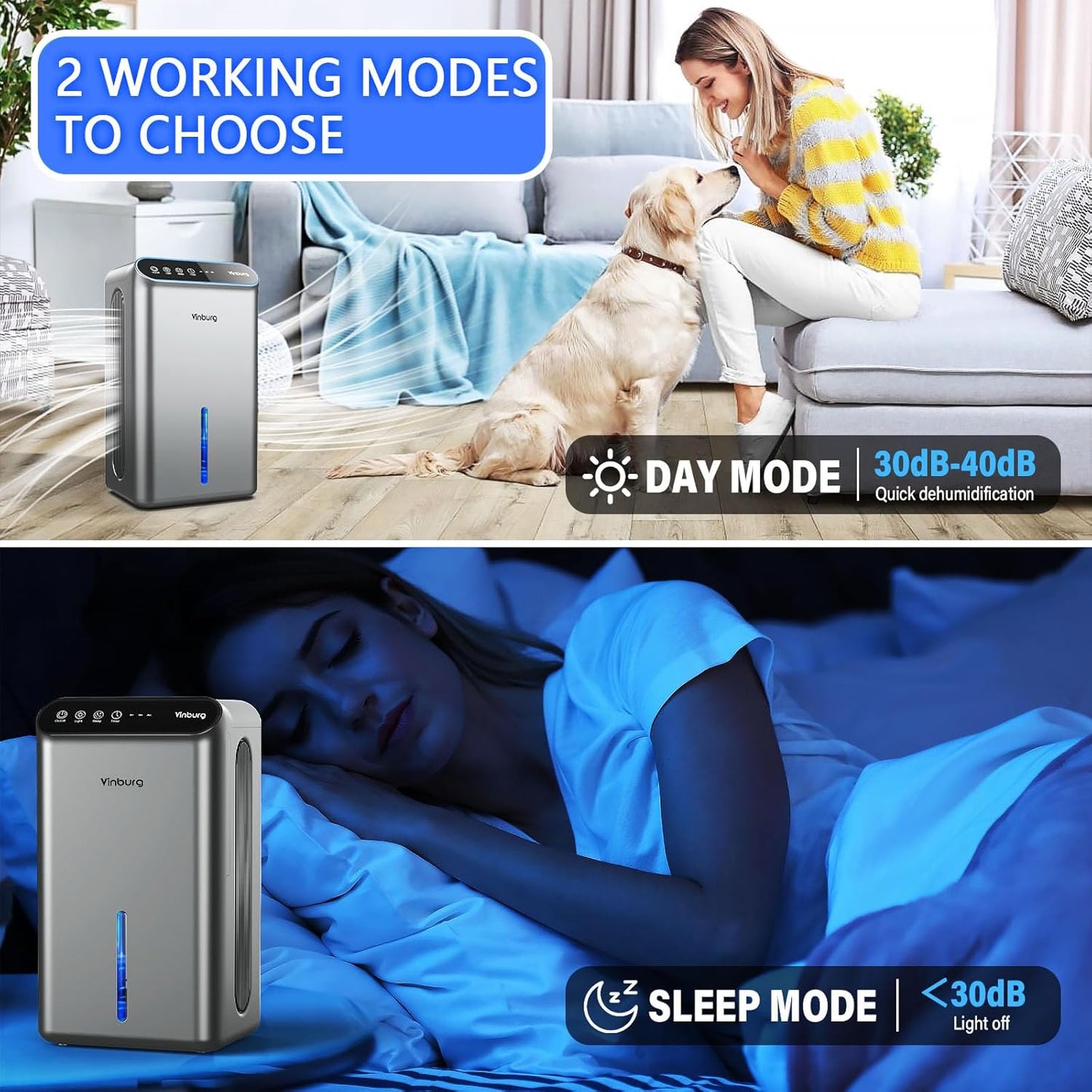 Dehumidifiers for Home (85 OZ Water Tank, 800 sq.ft) Quiet Small Dehumidifier for Basement Bedroom Bathroom with Drain Hose, 3 Gear Timer, Sleep Mode, Auto Shut Off, 7 Color Ambient Light