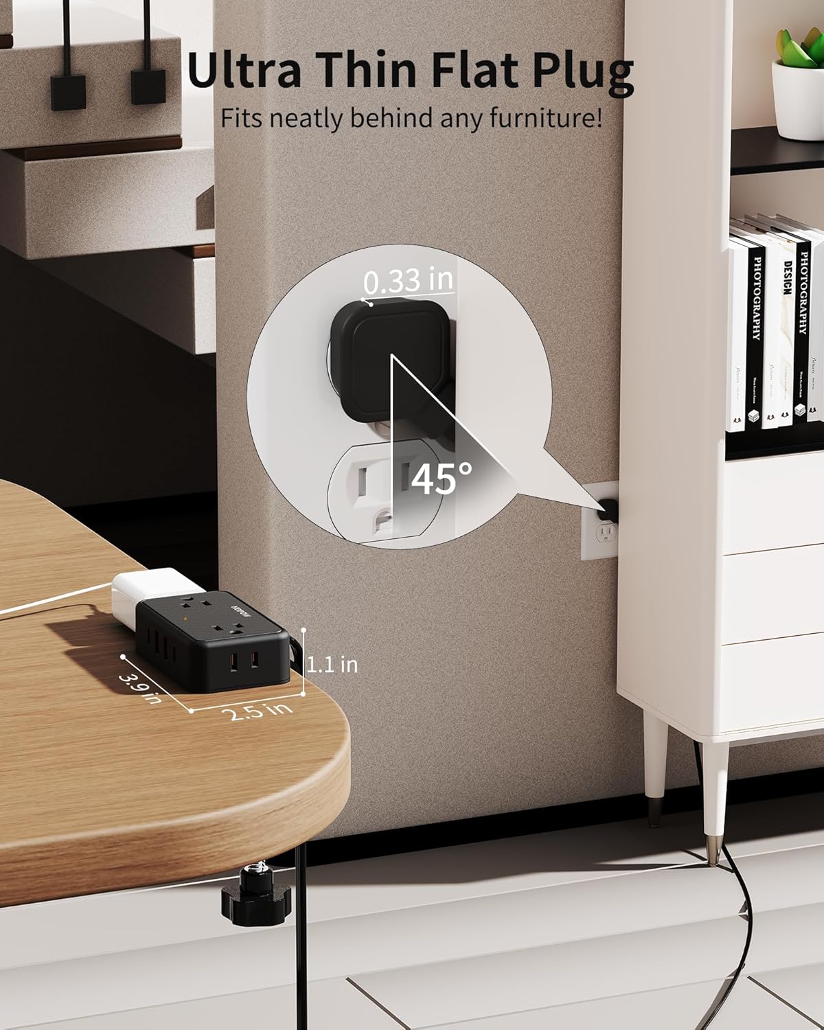 Desk Clamp Power Strip, 2 Pack Desktop Mount Charging Station with 4 Outlets 4 USB Ports (2 USB C), 10Ft Under Desk Power Strip, Fits 2.75" Tabletop Edge, Extension Cord for Home Office, Black