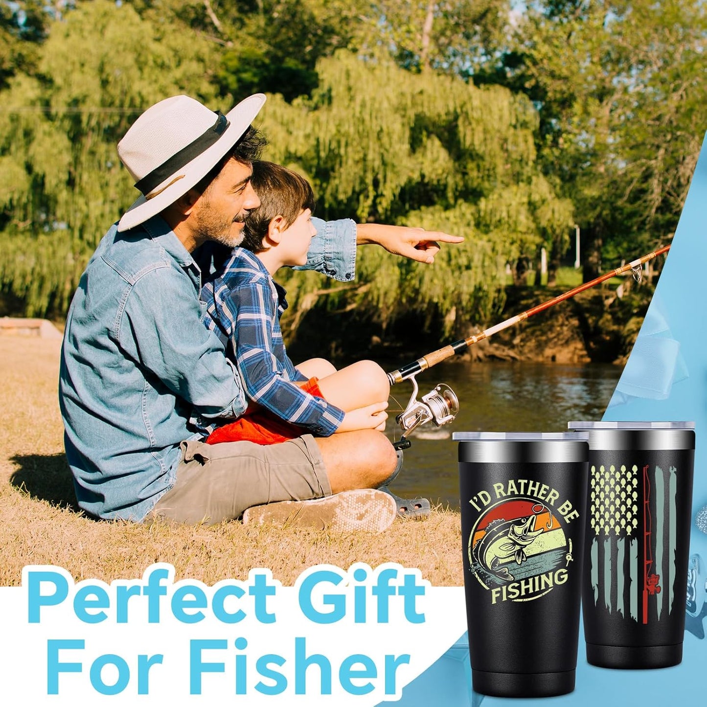 Fufandi Fishing Gifts For Men - Gifts for Fisherman - Fishing Christmas Gift, Birthday Fathers Day Gift for Dad, Men, Husband, Him - Tumbler Cup 20oz