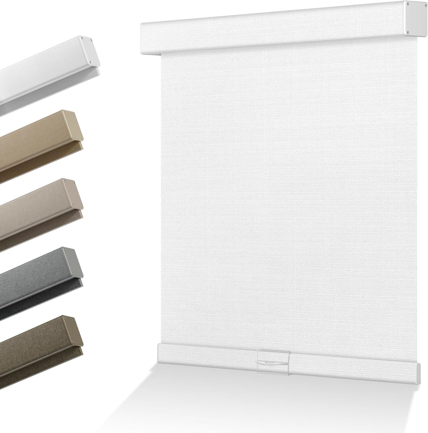 Blackout Linen Roller Shades for Windows Cordless Room Darkening Roller Blinds Easy to Install with Cassette Valance Black Out Window Shades for Home Office Living Room White,24" W x 84" H