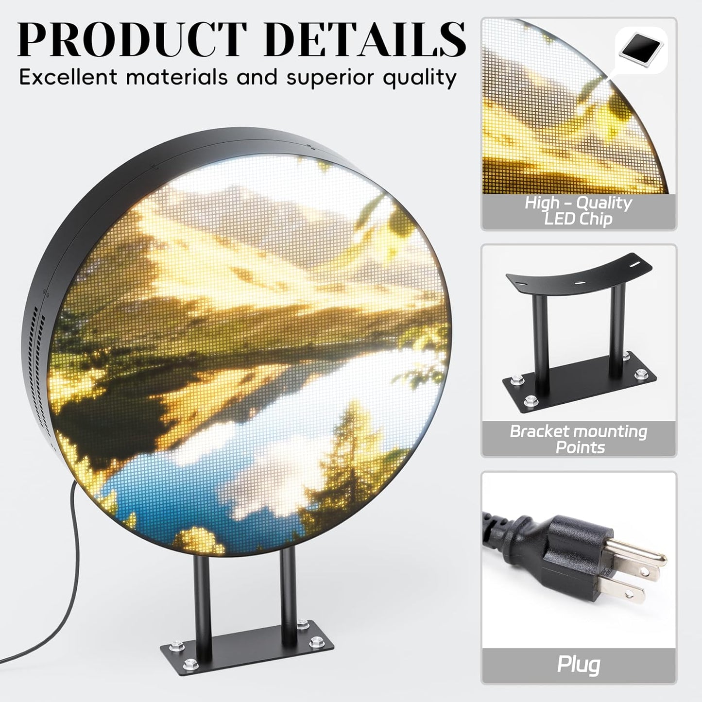 P5 Outdoor Round LED Store Sign Programmable, Wall Mount Single-Sided Full Color Custom Digital Display, Image, Video Signage Electronic Message Board for Business Salon Advertising 20"