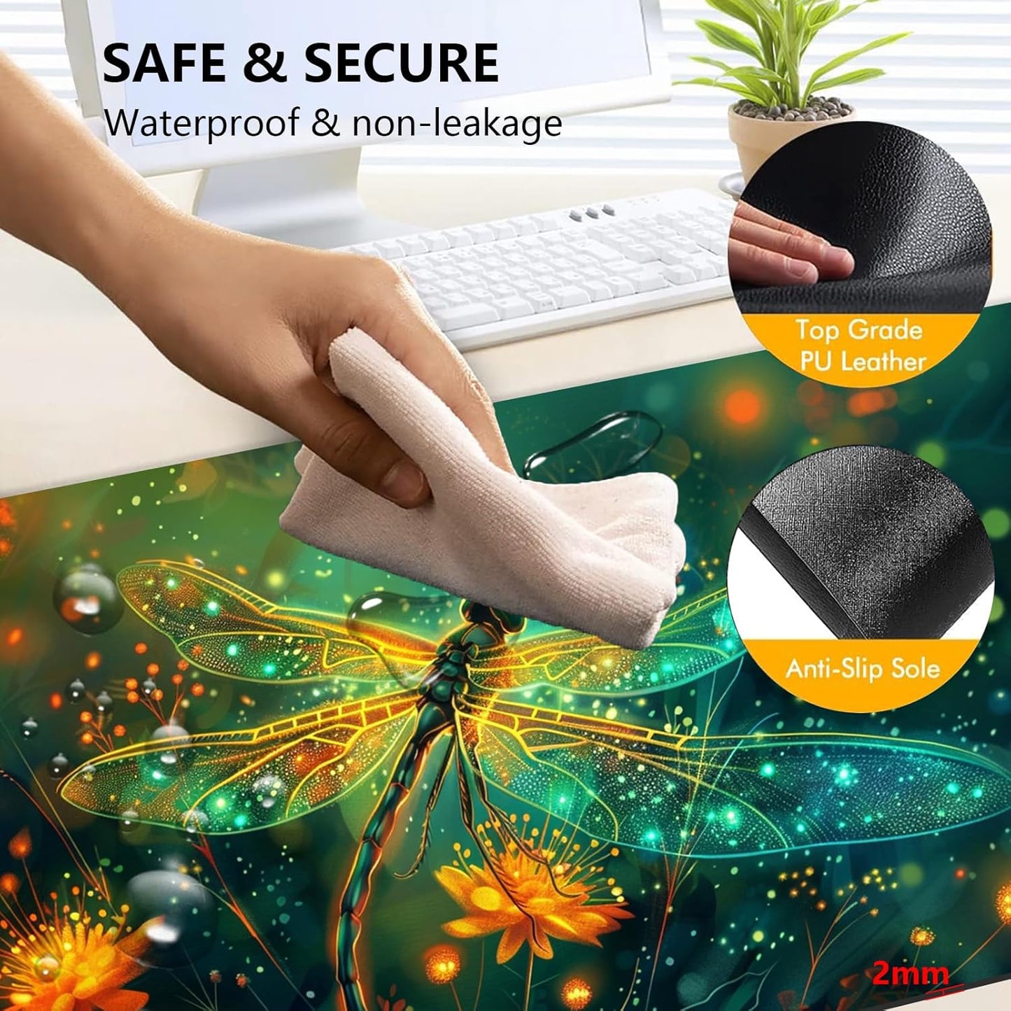 Heated Mouse Pad with 3 Levels Heated & 3 Hours Auto Shut-Off Mouse Pad for Warming Hands in Office Home, 23.6" x 14.2"Large Safe Desk Mat Hand Warmer，Glowing Dragonfly