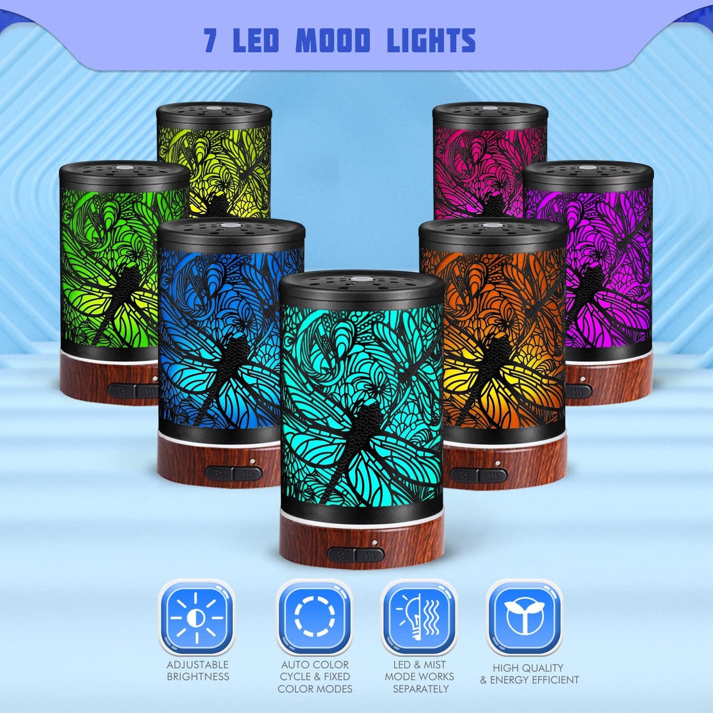 Essential Oils Diffuser,Aromatherapy Diffuser,Birthday for Women Mom Grandma,Metal Cool Mist Humidifier with 7 Colors Lights Waterless Auto Off Air Diffusers (Dragonfly)