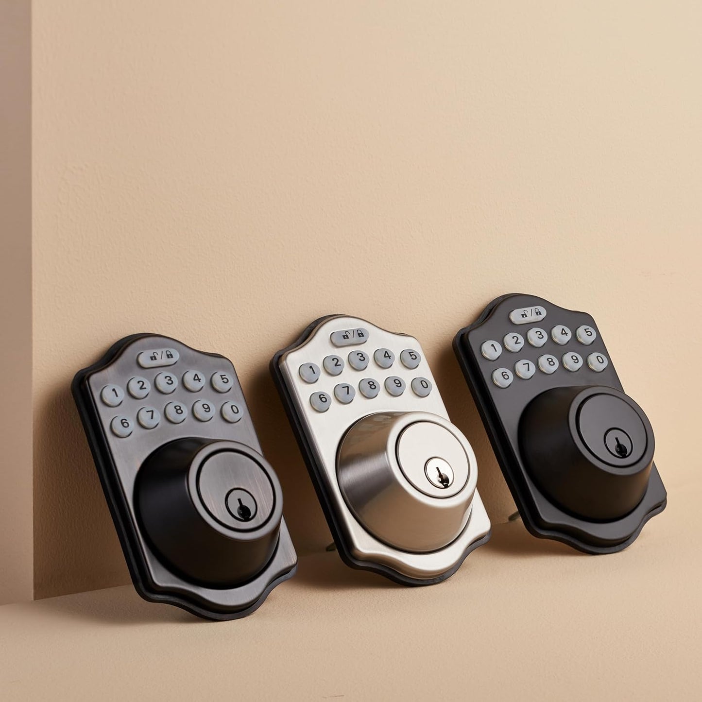 Amazon Basics Electronic Keypad Deadbolt Door Lock with Touch-Control Keyless Entry Door Lock, Keyed Entry Option, Traditional, Oil Bronze, 1-Pack