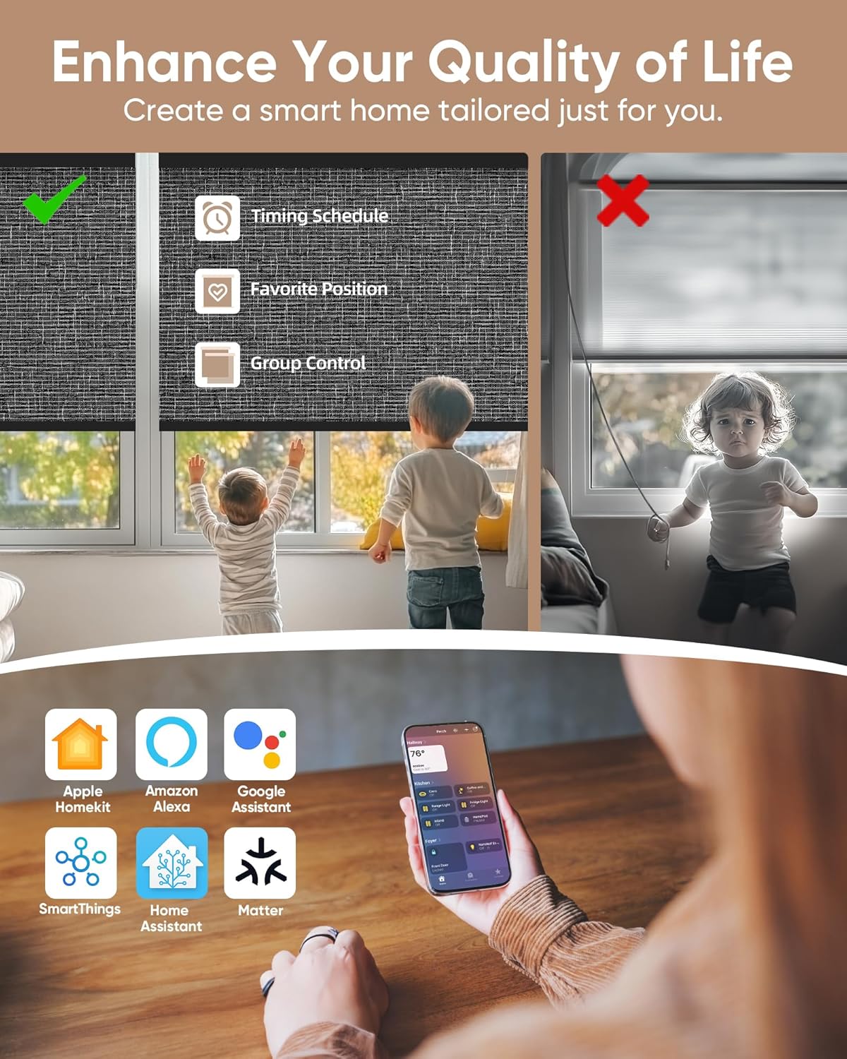 Kincmo Motorized Blinds with Remote,100% Blackout Motorized Roller Shades Work with Apple Homekit,Alexa,Google, Custom Electric Blinds with App,Voice Control (Classic Dark Grey)
