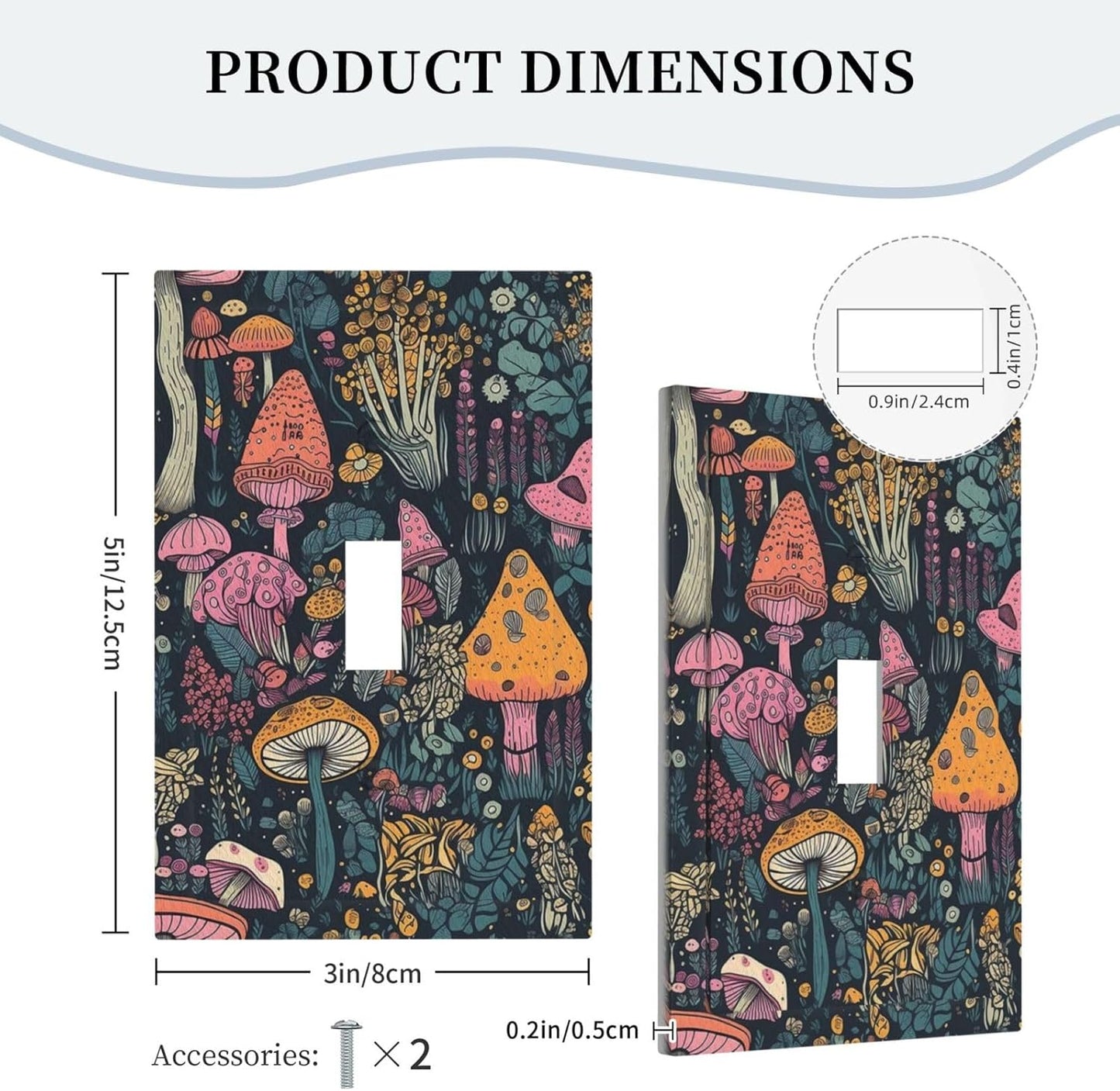 Decorative Light Switch Cover Multicolored Mushrooms Colorful Plant Single Toggle Switchplate 1 Gang Personalized Wall Plate Switchcover Decora Light Switch Plate for Home Office Decor