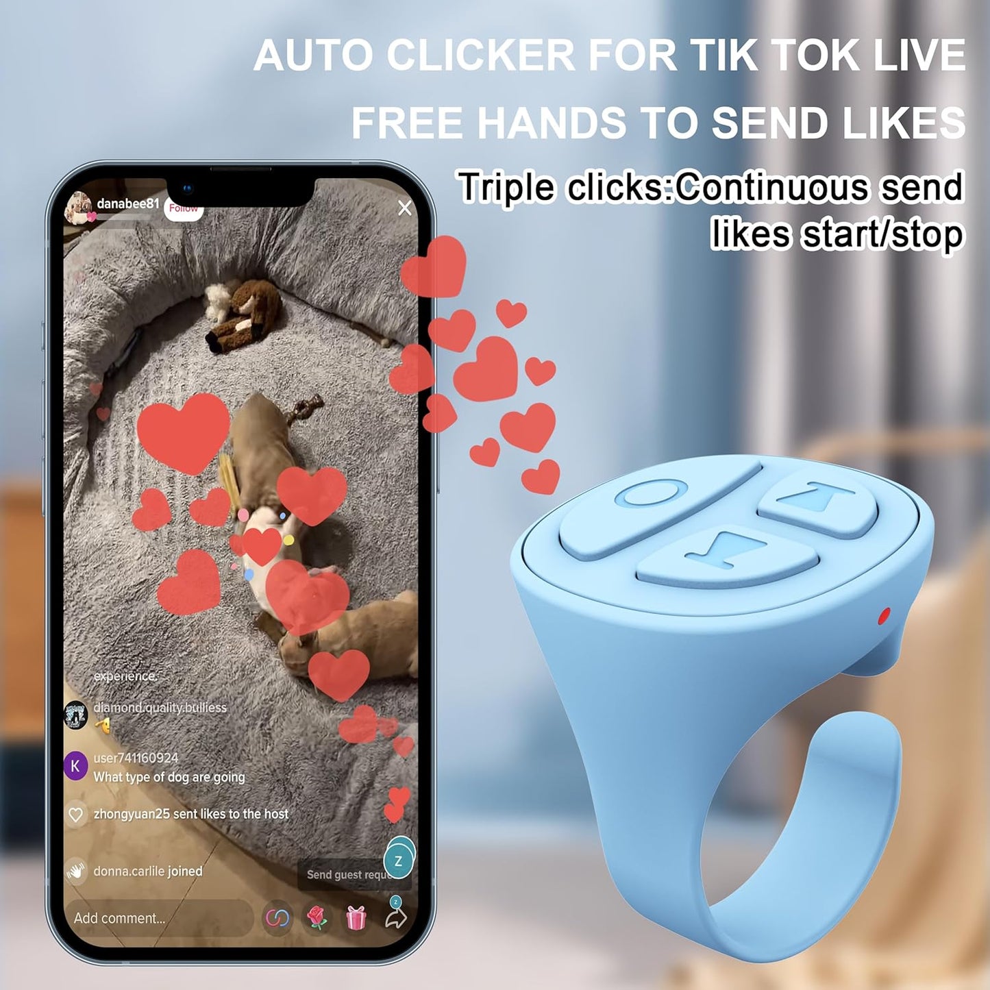 Tiktok Scrolling Ring for iPhone, Bluetooth Camera Remote Control, Remote Control for TIK Tok Scrolling Ring for iPhone, Android (Blue)