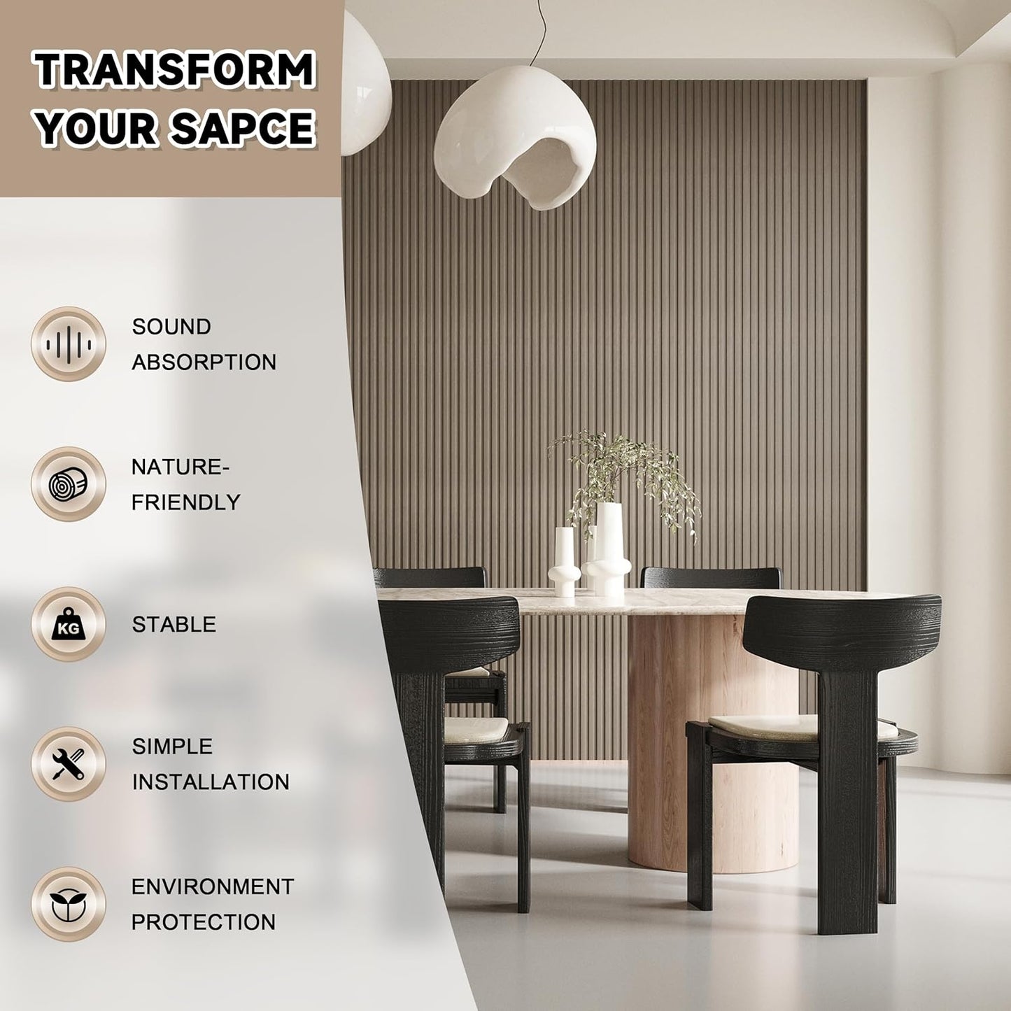WPC Slat Wall Paneling, 8-Pack 3D WPC Wood Wall Panels, Acoustic Wall Panels for Interior Wall Decor, Living Room, Bedroom, Grayish Brown, 95 x 6 in