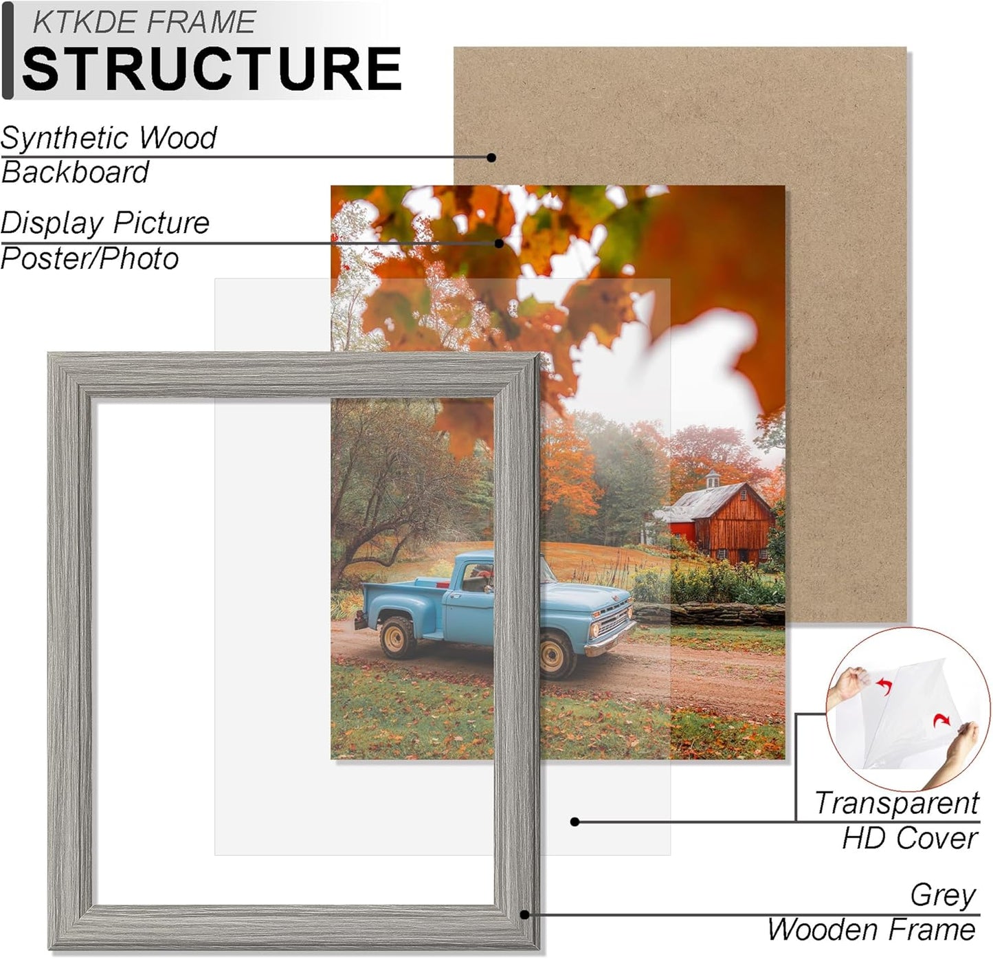 KTKDE 13x19 Picture Frame Set of 3,Grey Wooden frames, Vertical & Horizontal Wall Hanging for Wall Display,Studio Gallery Photo Frame for Photos, Posters & Art Prints