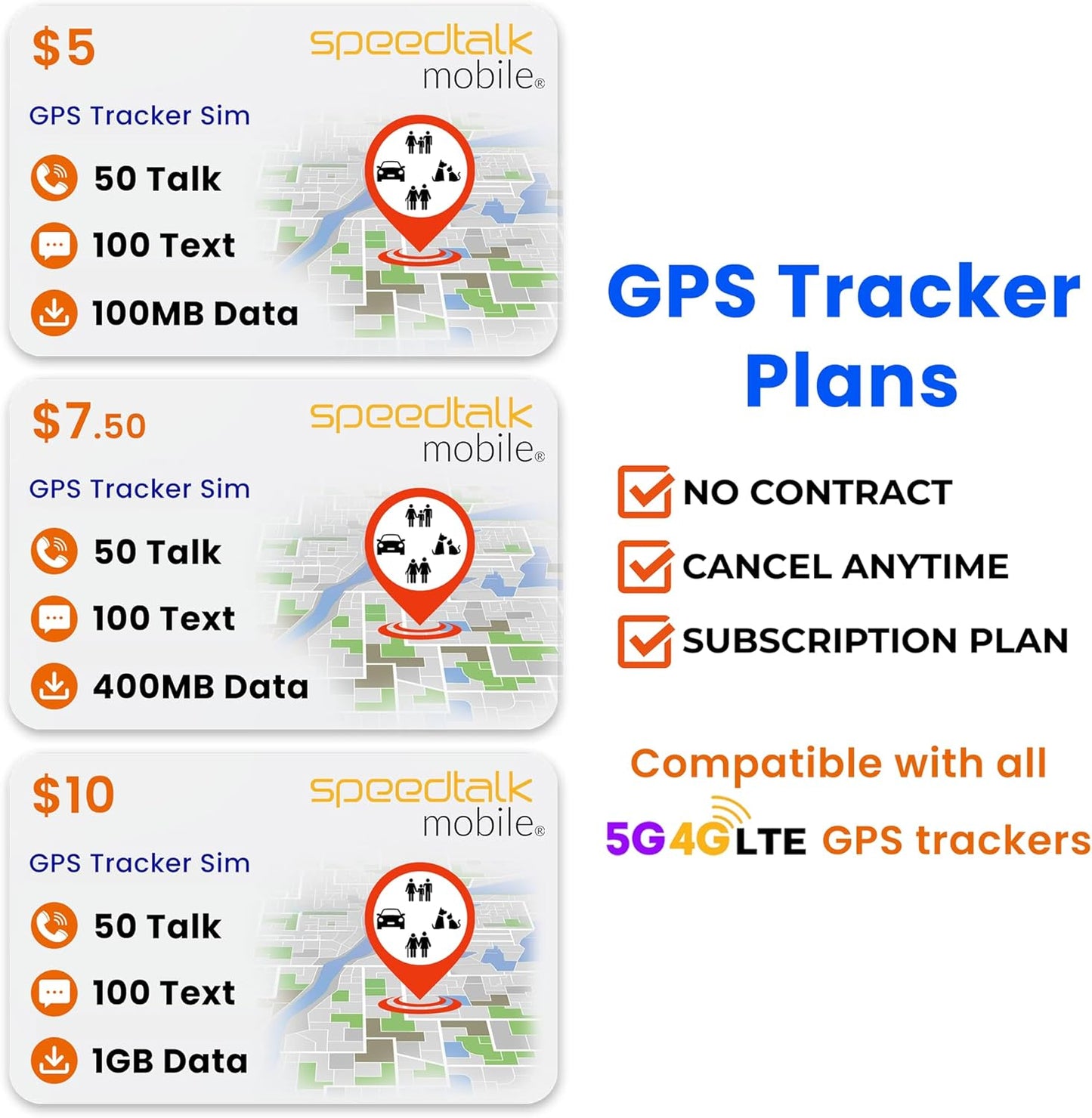 SpeedTalk Mobile $10 Tracker SIM Card Kit, Unlimited Data for 4G GPS Tracking Devices locators Pet Senior Kids Car | 3 in 1 Simcard Standard Micro Nano | No Contract 30 Days Service Plan US Coverage