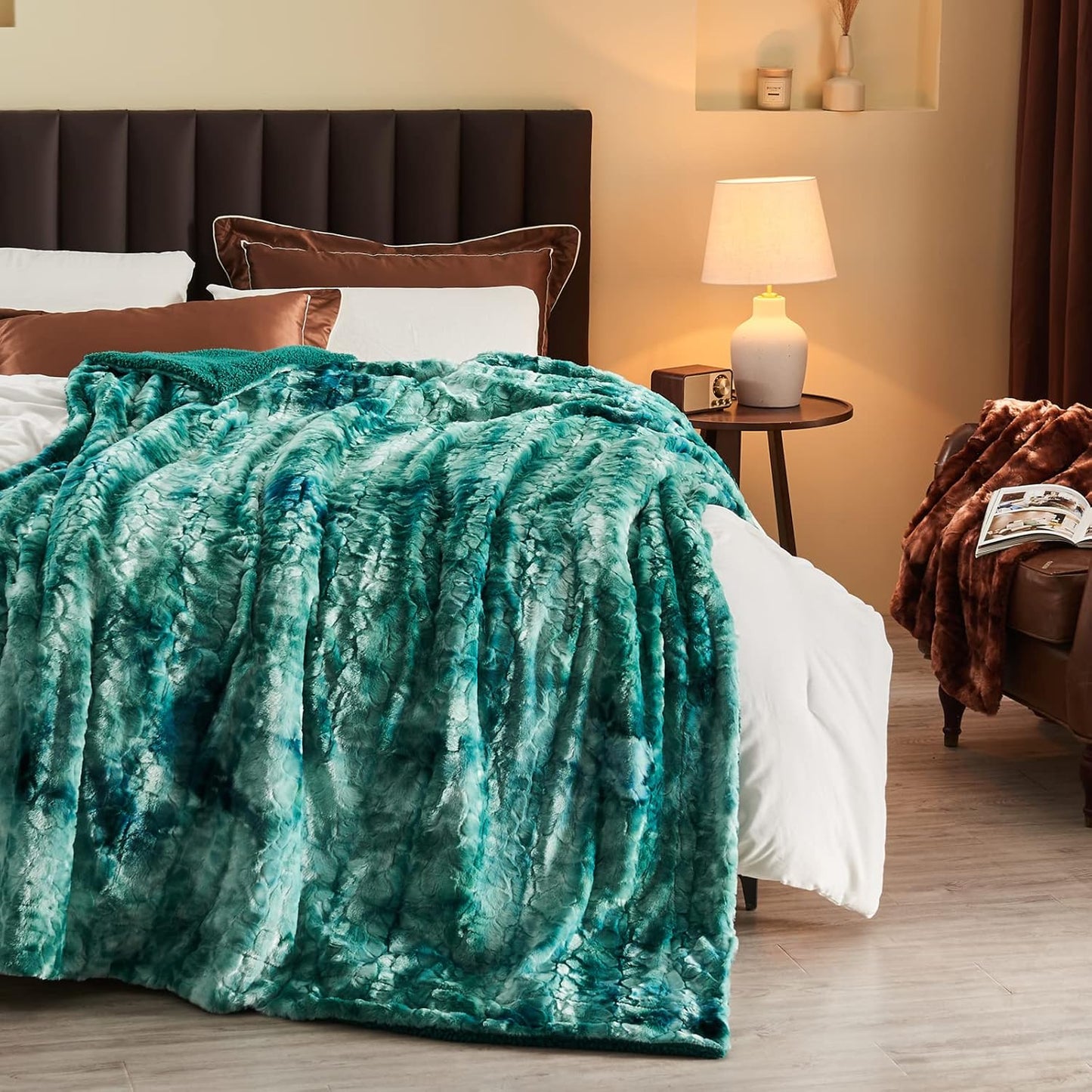 NEWCOSPLAY Super Soft Faux Fur Throw Blanket for Couch Tie-dye Light Teal Sherpa Fuzzy Plush Warm Blanket for Sofa Bed (Tie-dye Light Teal, Throw(40"x50"))