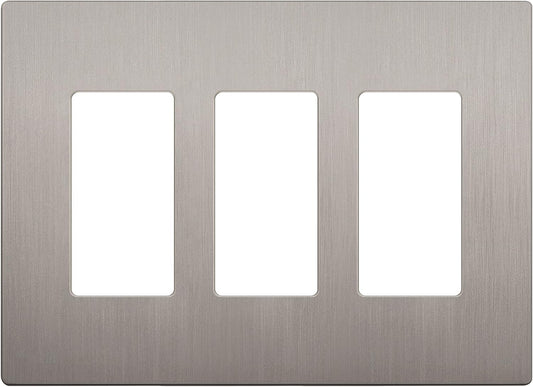 LIDER Brushed Finish Decorator Switch Cover, Screwless Wall Plate, Mid-Size 3-Gang 4.88" x 6.77", Unbreakable Polycarbonate Thermoplastic, UL Listed, LSWP-33M-BNK, Brushed Nickel