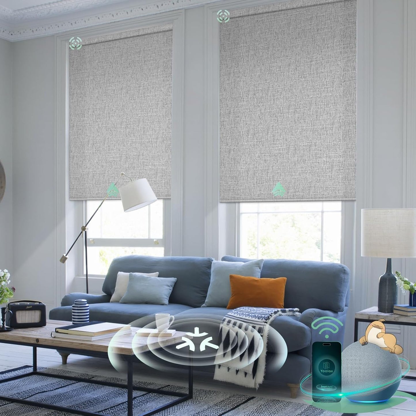 Yoolax Smart Blinds, Motorized Matter Roller Shades Light Filtering Automatic Blinds for Windows Motorized Shades Compatible with Alexa, Google Home, Homekit(Half Shading Light Gray)