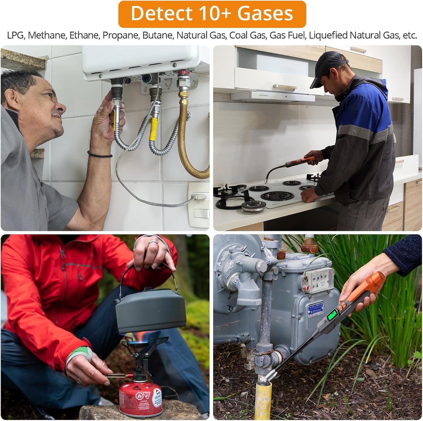 Neoteck 50-3000ppm Gas Leak Detector with 4-inch Probe Natural Gas Detector Pen with High/Low-Sensitivity Portable Gas Sniffers with Audible & Visual Alarm to Locate Combustible Gases for Home