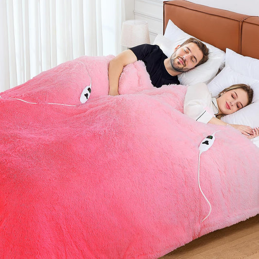 Heated Electric Blanket Queen,Warm Winter Birthday Gifts for Women Her Grandma–Faux Fur with Soft Sherpa,10 Heat Settings,5 Time Settings with Fast Heating, 84x90, Baby Pink