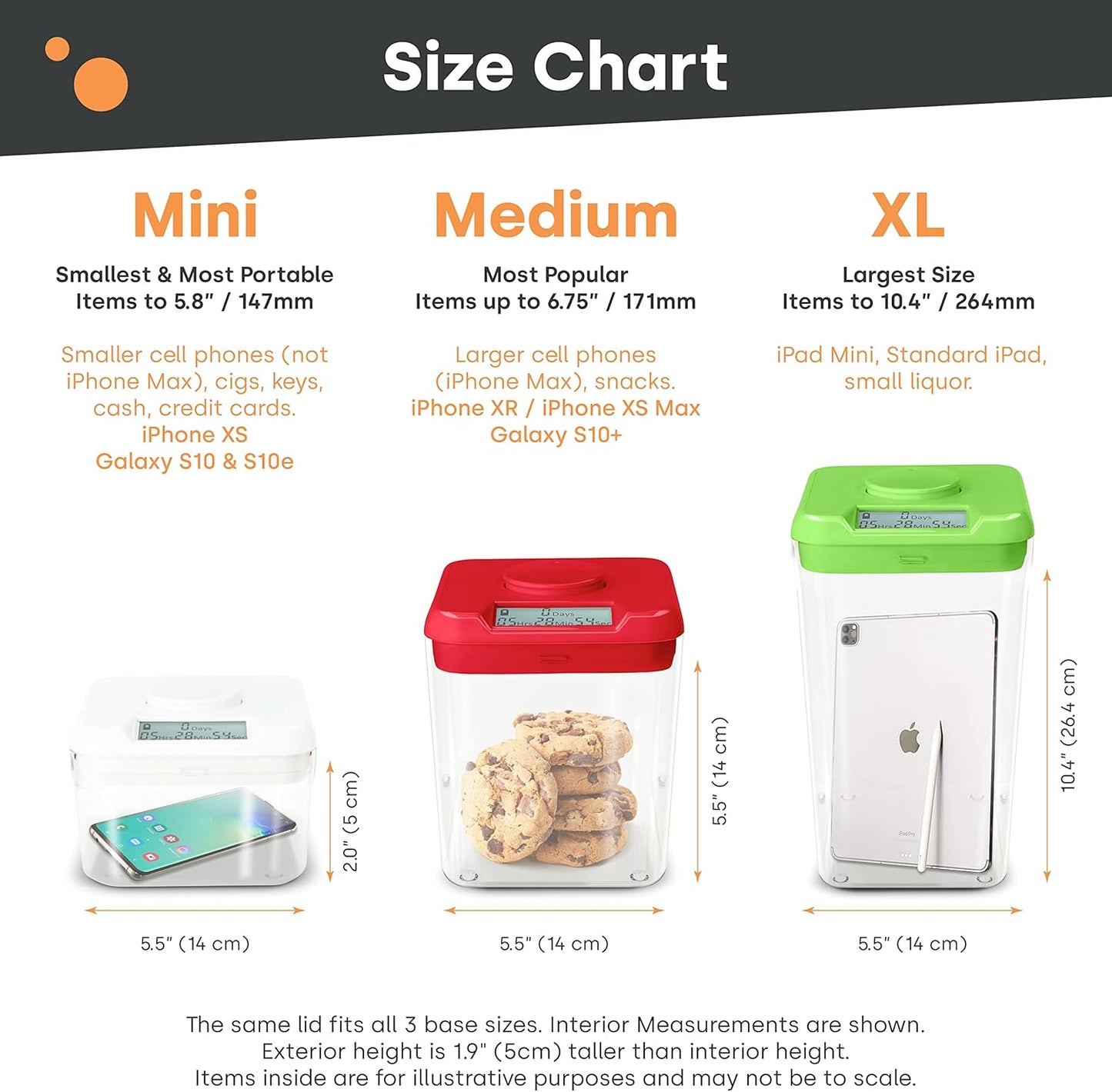 KSafe Timer Lock Box for Phones, Snacks & Medications - Cell Phone Jail & Food Safe with Timer - Time Locking Container for Better Habits & Addiction Management (Mini, White Lid + 3.0” Clear Base)