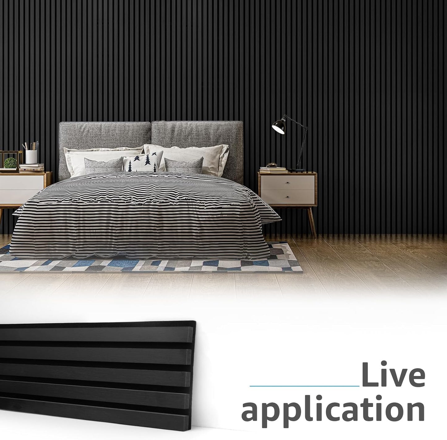 Art3d 6-Piece Wood Slat Acoustic Panels for Stylish Decor and Noise Reduction, 3D Textured Panel for Ceiling and Wall, Matte Black