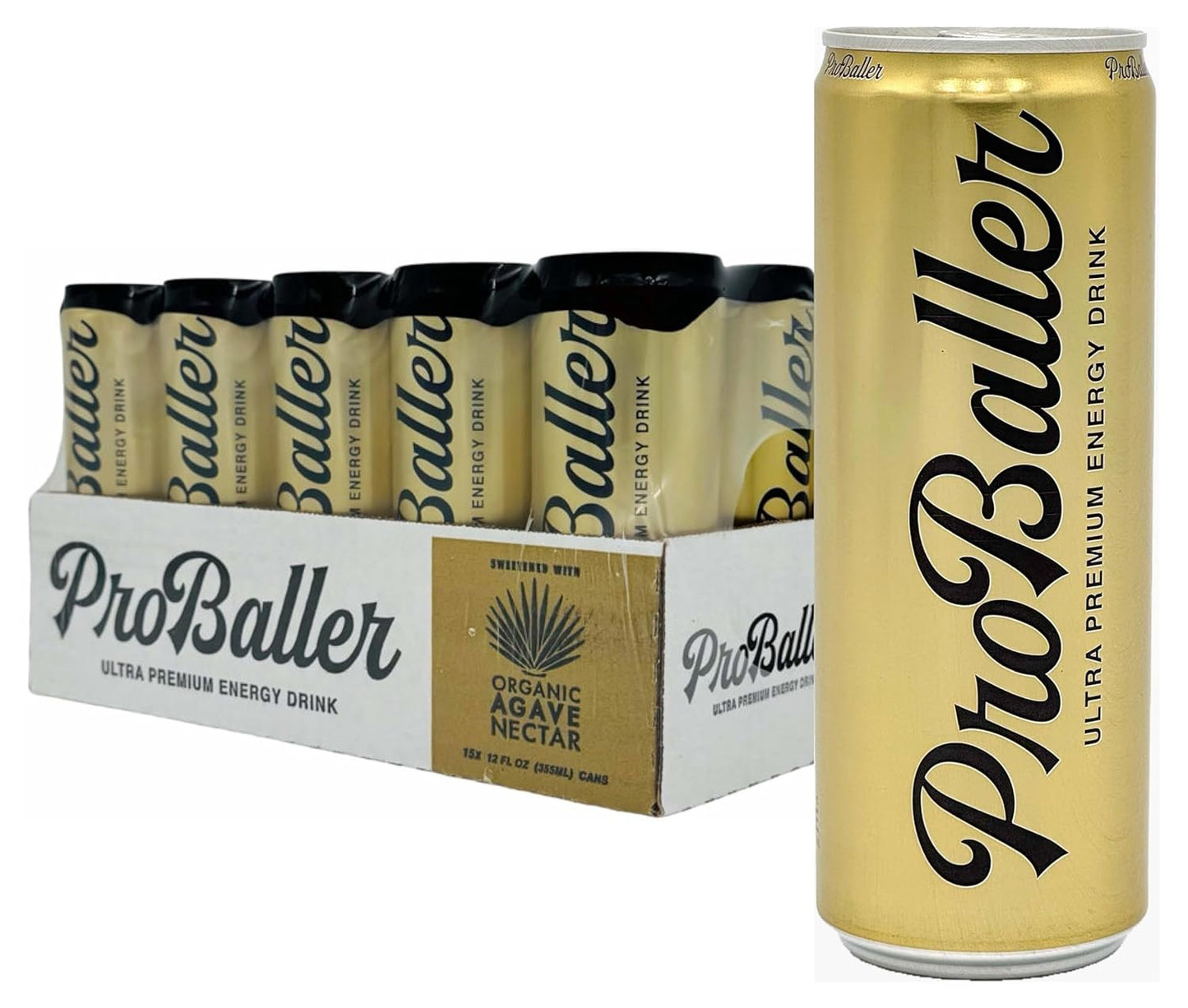 ProBaller Ultra Premium Energy Drink - Natural Clean NSF Certified Sport Drink with Amino Acids, Taurine, Biotin, Organic Agave, Vitamin B 12 Methylcobalamin, & Electrolytes - 15 Pack - Citrus