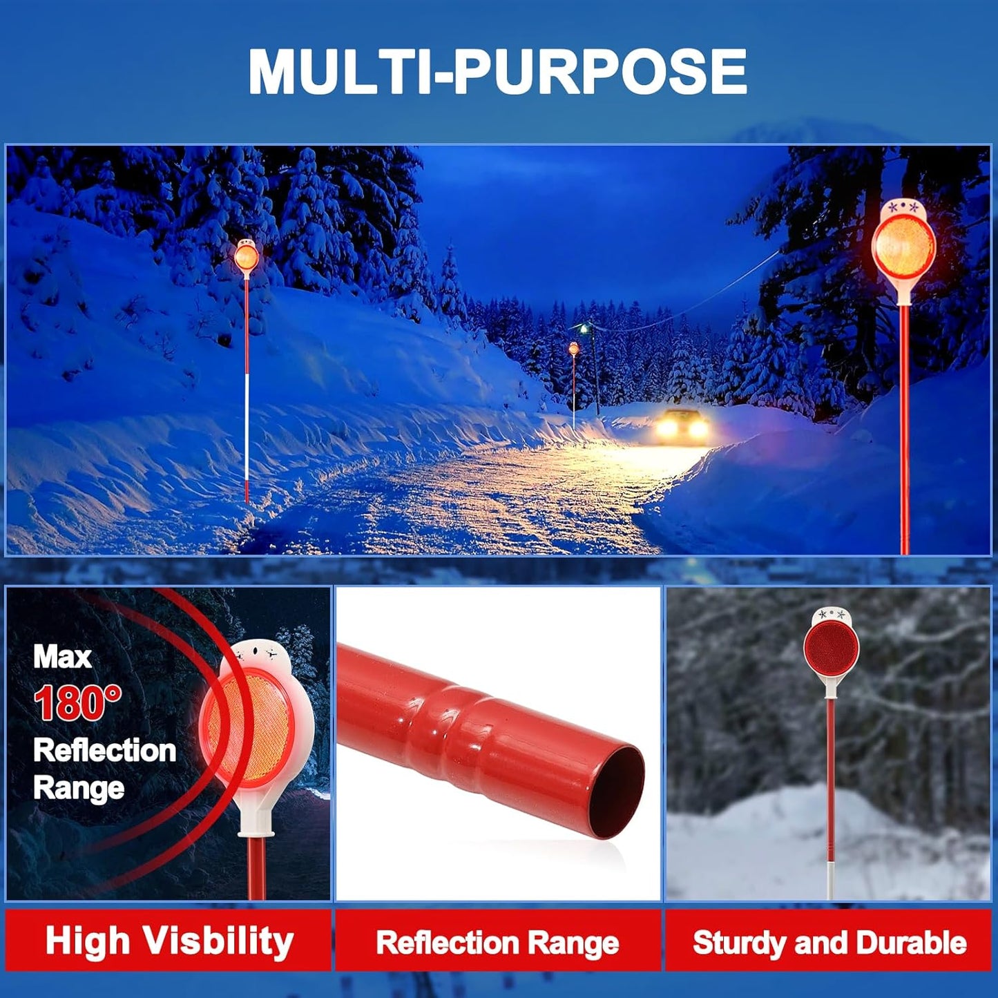 4 Pack Driveway Markers,48 Inch Steel Metal Double Sided Driveway Reflectors,High Visibility Reflective Driveway Markers Snow Stakes for Snow Plowing,Parking Lots,Walkways,Landscape