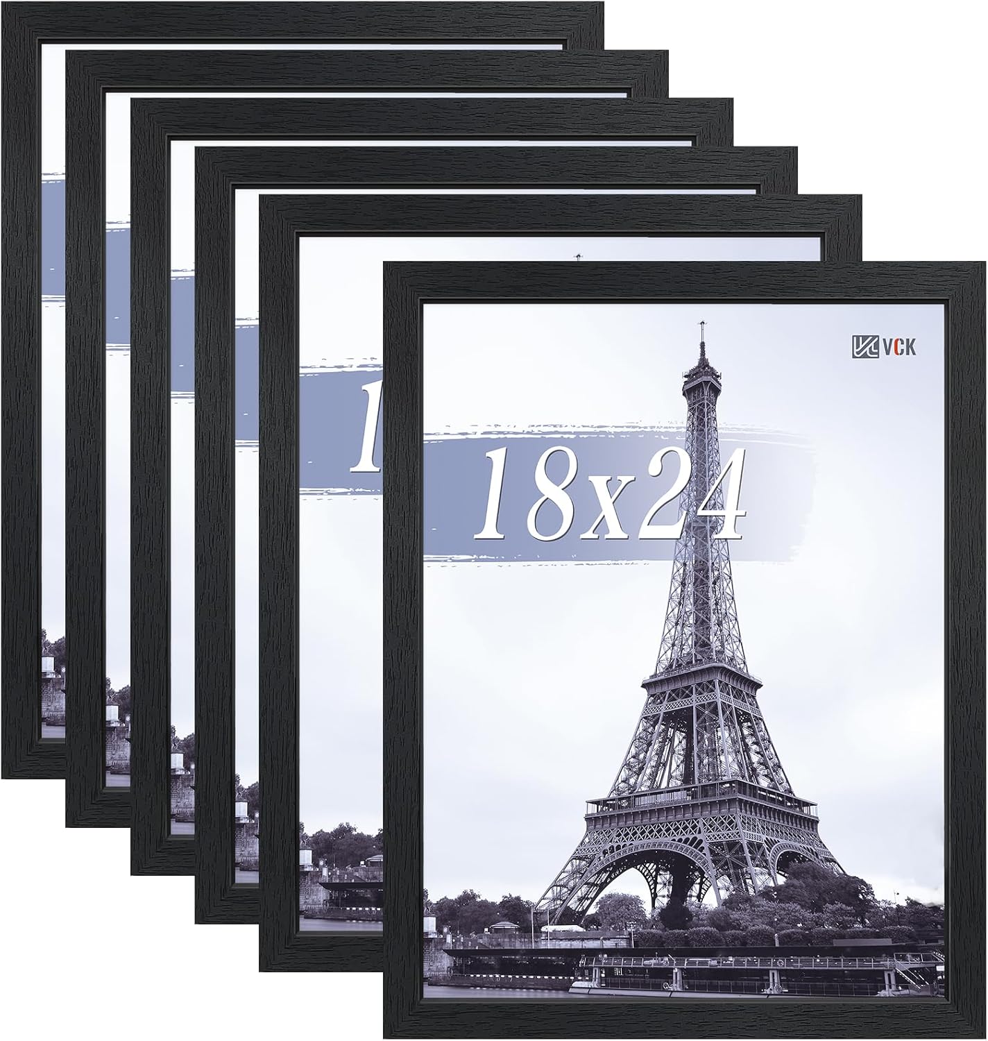 VCK 18x24 Poster Frames Black Set of 6, Wide Border Wood Picture Frame, Multi-Directional Display Family Photos, Office Prints, Studio/Gallery Artwork, Woodgrain Series, Wall Hanging