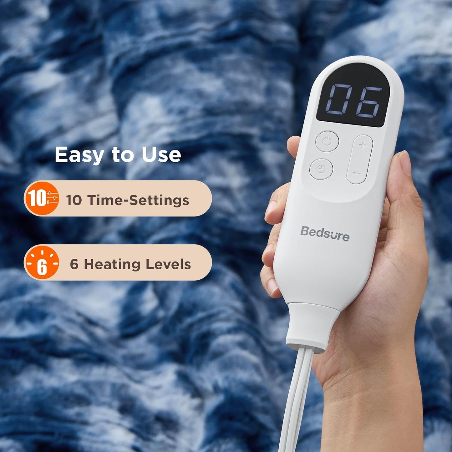 Bedsure Faux Fur Heated Blanket Full Size, Fast Heating Electric Blanket Full Size with 6 Heating Levels & 10 Time Settings, Cozy Gifts for Women Men (72x84 inches, Denim Blue)