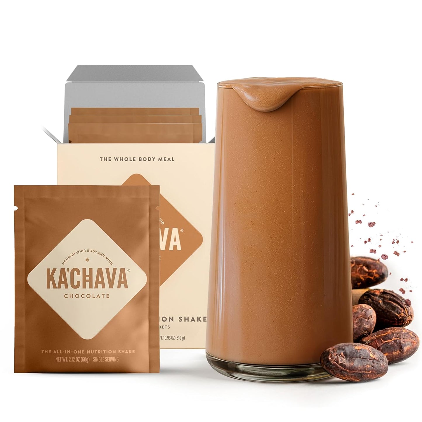 Ka’Chava Whole Body Meal Shake Chocolate – Vegan Protein Powder with 85+ superfoods and ingredients – Plant-Based Meal Replacement with Probiotics & Digestive Enzymes – 5 Sachets Travel Pack (5 Servings)