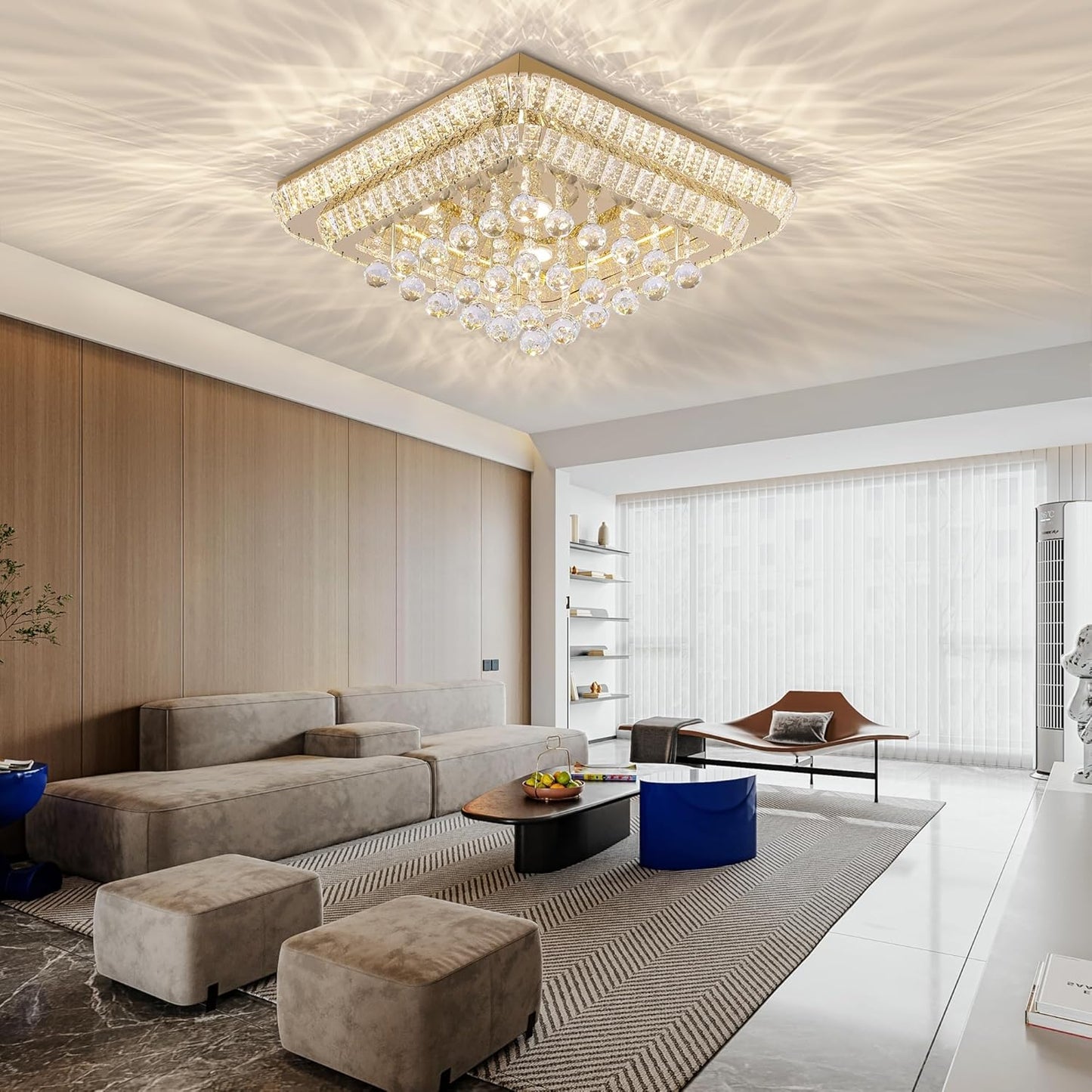 24 inch Crystal Flush Mount Gold Chandelier Remote/APP, Modern Raindrop LED Ceiling Light, 3CCT Dimmable & Brightness Adjustable,Elegant Chandeliers for Bedroom Hallway Dinning Room Living Room