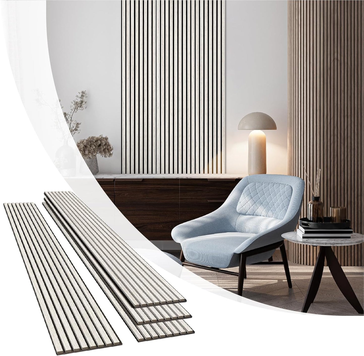 Olanglab Wood Slat Wall Panels 4 Pack, Wooden Acoustic Wall Panels, 94.5"x12.6" Each 3D Wall Panels for Interior Wall Decor (White-Extendo Trio)