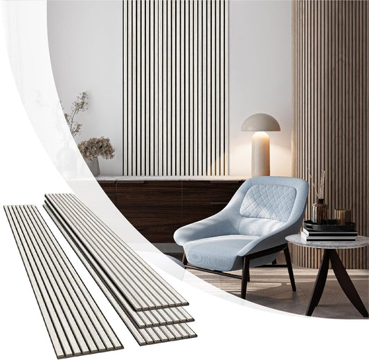 Olanglab Wood Slat Wall Panels 4 Pack, Wooden Acoustic Wall Panels, 94.5"x12.6" Each 3D Wall Panels for Interior Wall Decor (White-Extendo Trio)