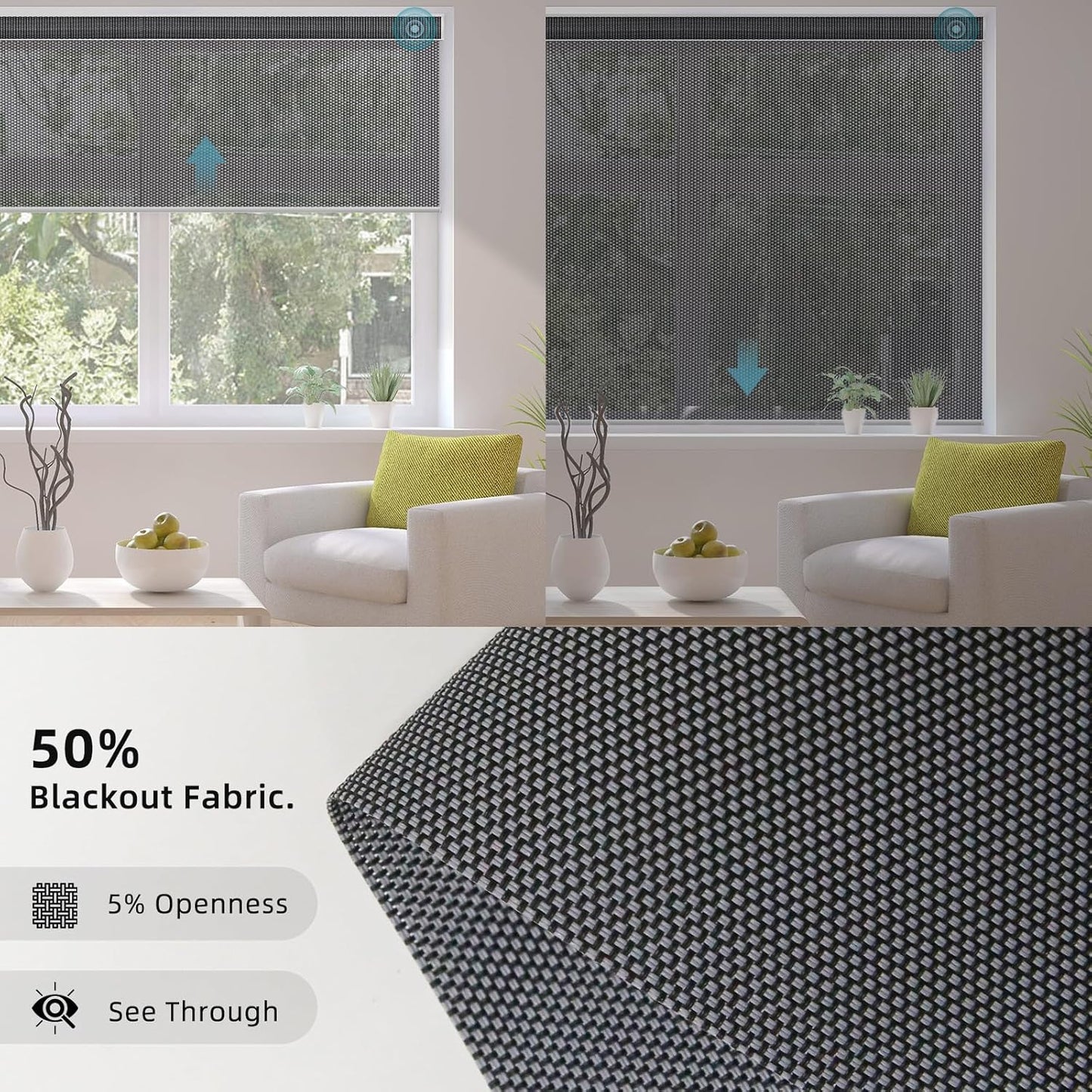 SmartWings Motorized Smart Blinds for Windows in Light Filtering, Electric Remote Roller Shades Compatible with Alexa/Google Home/Homekit, Custom Up to 110”W x 148”H, 5% Openness Aventus Charcoal Grey