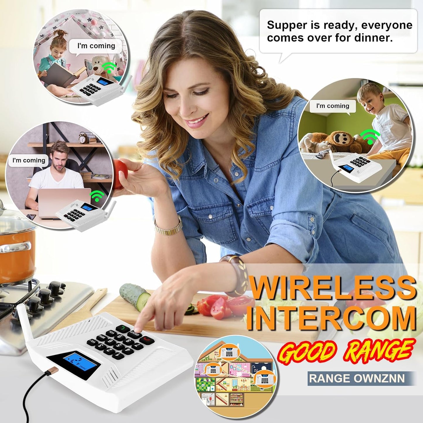Intercoms Wireless for Home, Full Duplex Hands-Free Intercom, 5300ft Long Range Intercom System, Group Call and Auto Answer, 2 Code 9 Channel for House Office Hospital (2 Pack)