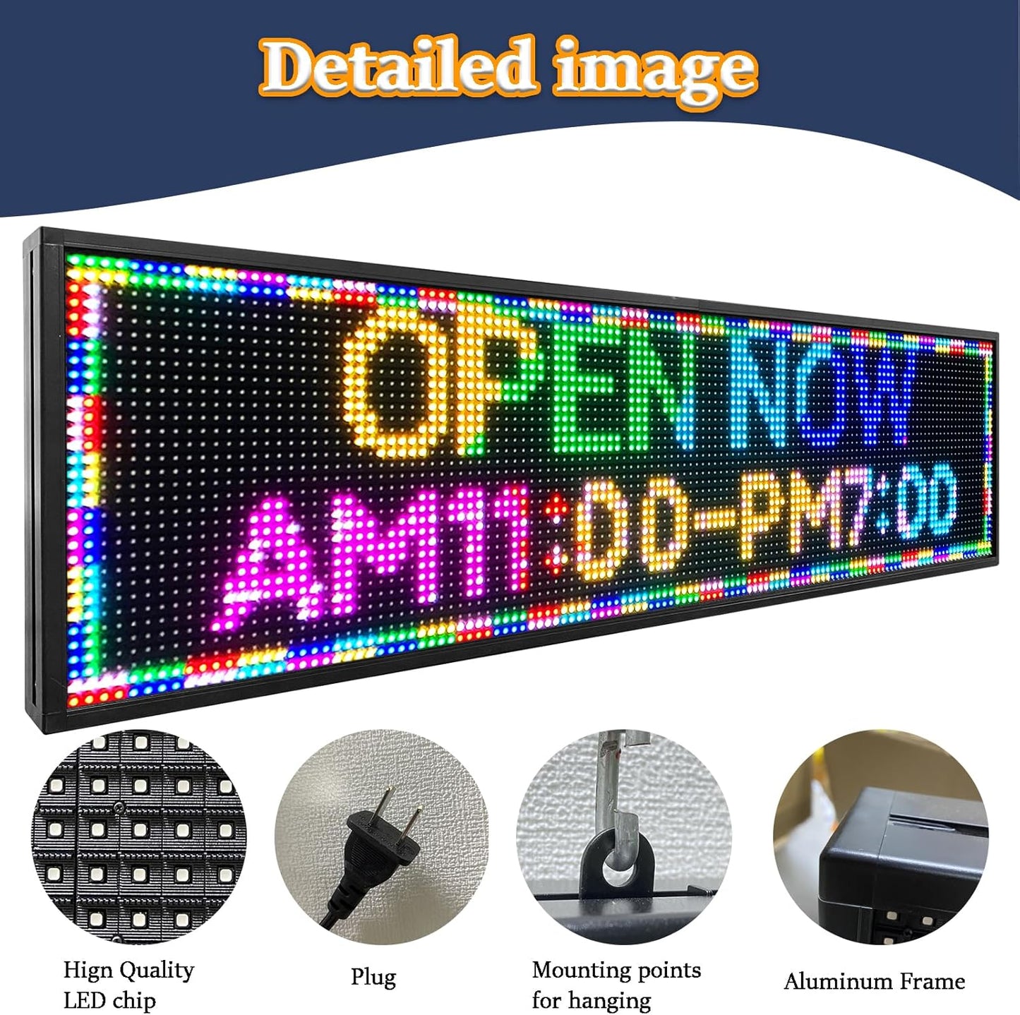 P10 52x14 inch Full Color WiFi LED Display Sign Outdoor Waterproof lP45 Digital Boardfor Restaurants, Cafes & Bars with Dynamic Ads, Remote Programming and Easy Setup