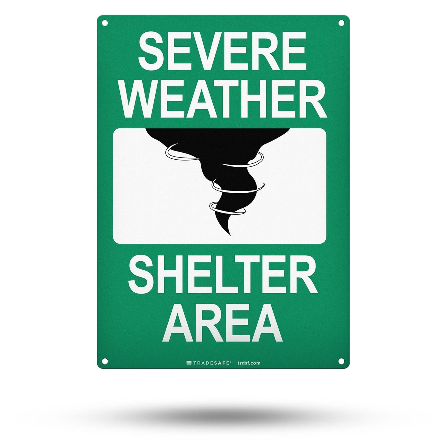 TRADESAFE Severe Weather Shelter Area Sign - Storm Shelter Sign, Quick Install, Light Reflective, UV-Resistant, Waterproof, 10” X 14” Aluminum Safety Signs for Business