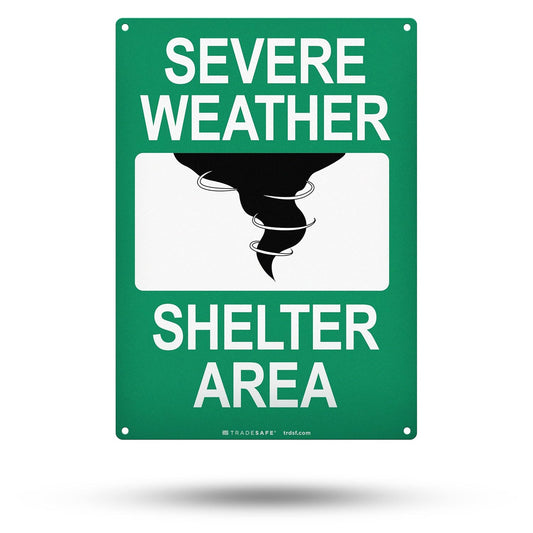 TRADESAFE Severe Weather Shelter Area Sign - Storm Shelter Sign, Quick Install, Light Reflective, UV-Resistant, Waterproof, 10” X 14” Aluminum Safety Signs for Business