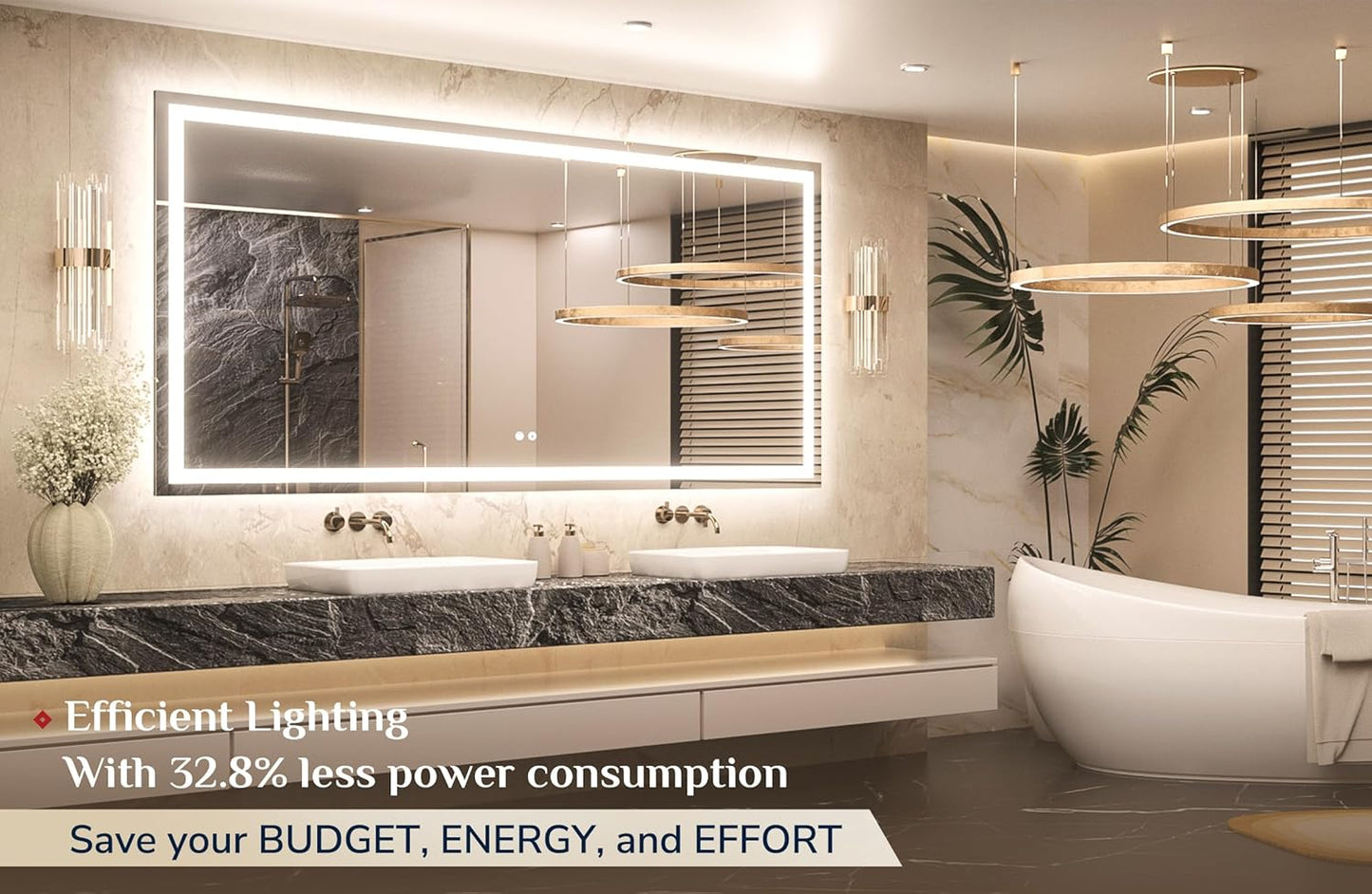 Keonjinn 72" x 36" Lighted Mirror for Bathroom Wall, LED Mirror with Frontlit & Backlit, Large Bathroom Mirror with Lights, Dimmable 3-Color Lights, HD Tempered Glass, UL-Listed LED Driver