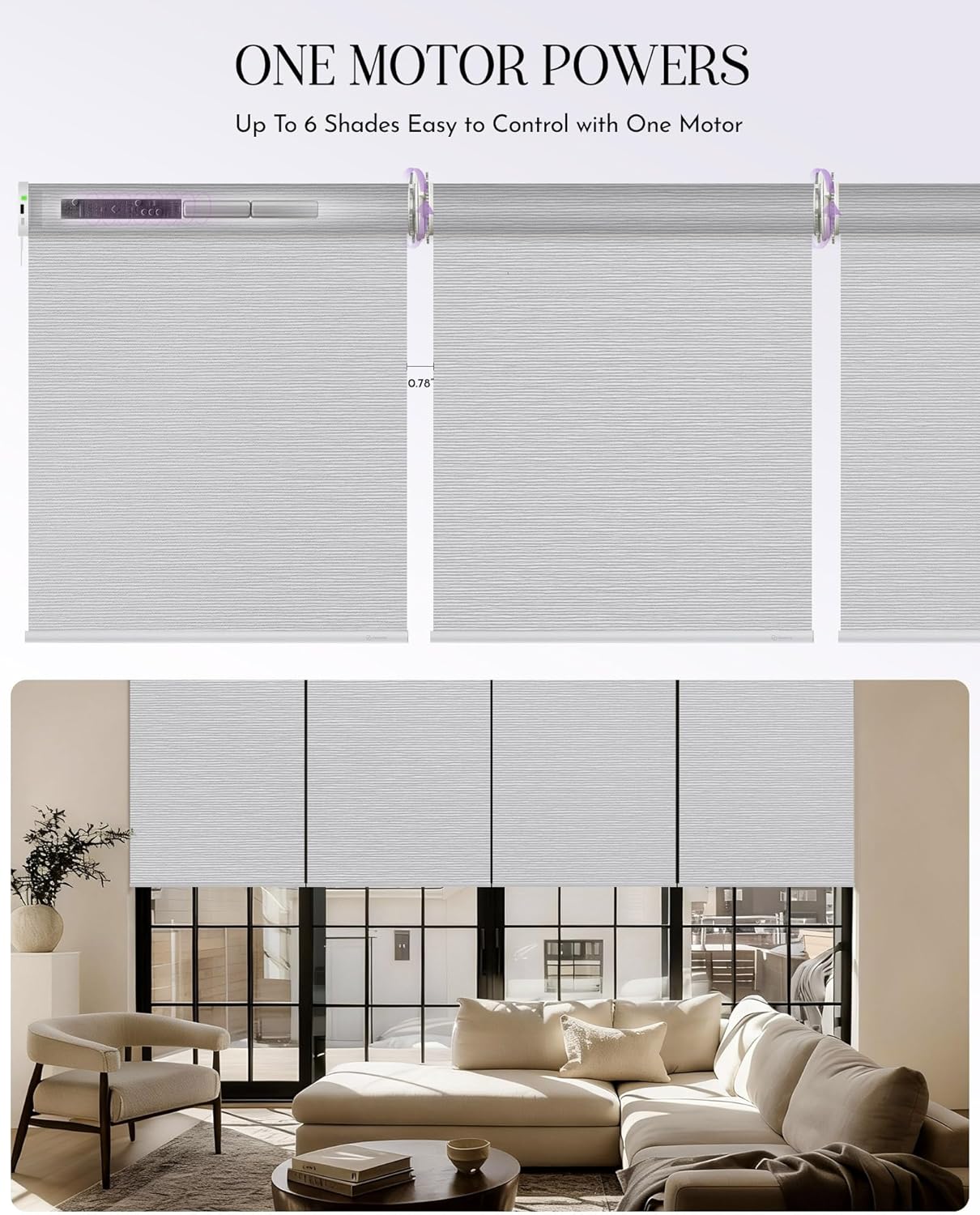 Graywind Smart Coupled Roller Shades Compatible with Alexa Google Custom Size Extra Large Motorized Blinds for Windows(Striped Light Grey)
