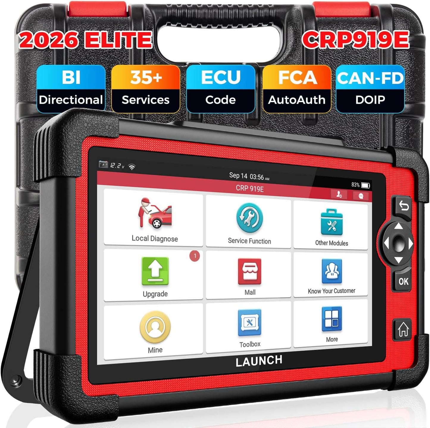 LAUNCH X431 CRP919E OBD2 Scanner, 2026 Bidirectional Scan Tool as CRP919EBT, CANFD/DoIP/FCA SGW, ECU Code, 35+ Service, Active Tests, All-in-One Full System Diagnosis, BST360 & i-TPMS, 2 Year Update