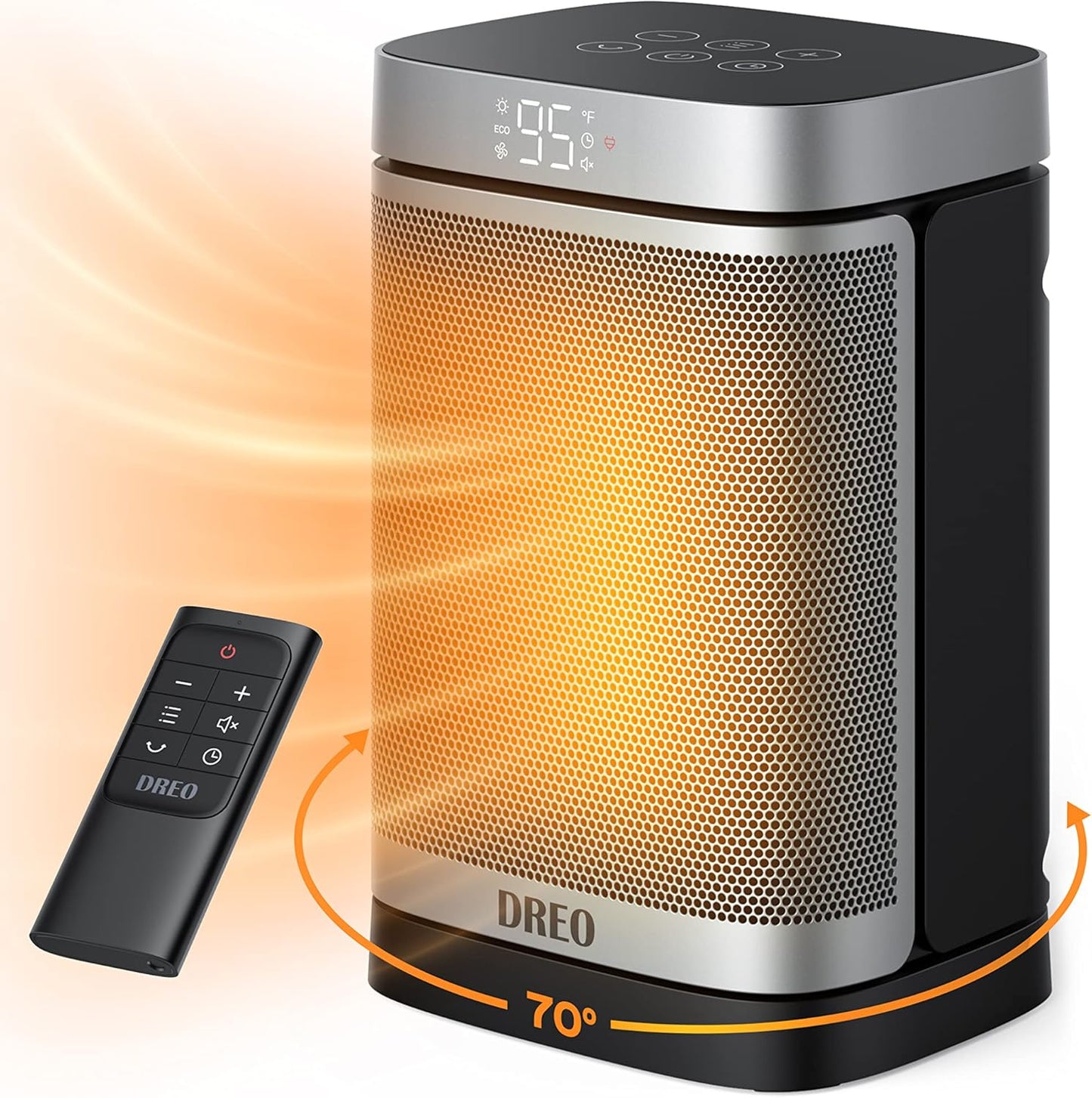 DREO Space Heater, 1500W Portable Electric Heaters for Indoor Use, PTC Ceramic Heater for Office with Remote, Thermostat, 70°Oscillation, 12H Timer, 5 Modes, Quiet Safe Room Heater for Bedroom