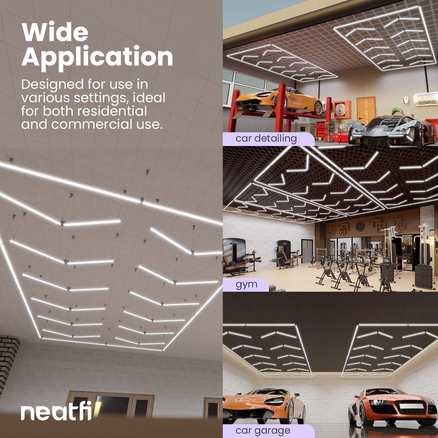 Neatfi LED Garage Light, 42,240 Lumens, 6500K, 384W, IP54, Ceiling Lights for Garage, Auto Shops, Car Detailing, Barber Shops, Beauty Salon, and Gym (Cool White, 12 Arrows with Hanging Kit)
