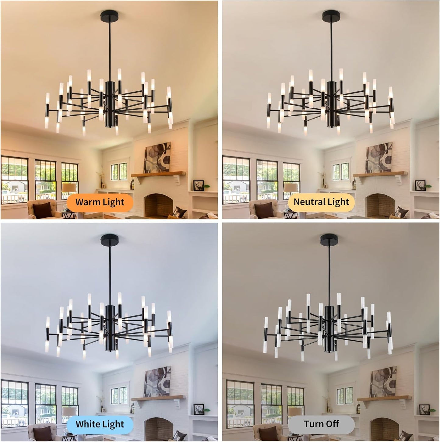 Modern Sputnik Chandelier Mid Century Black Chandeliers for Dining Room Living Room Kitchen Bedroom Support APP Voice Control Dimmable Smart LED Light Fixture(GB1337YY40-BK)